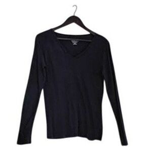 Merona Black Long Sleeve V Neck T Shirt Ultimate Supreme Cotton M -100% Cotton